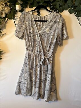 Sienna Sky Cream and Black Wrap Mini Dress